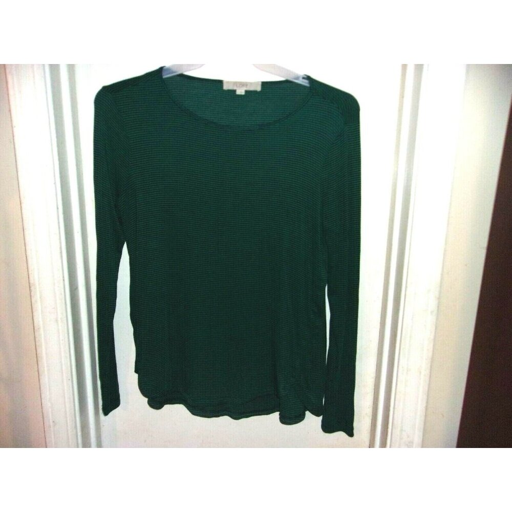 Ann Taylor LOFT Green Navy Blue Striped Long Sleeve Thin Top M